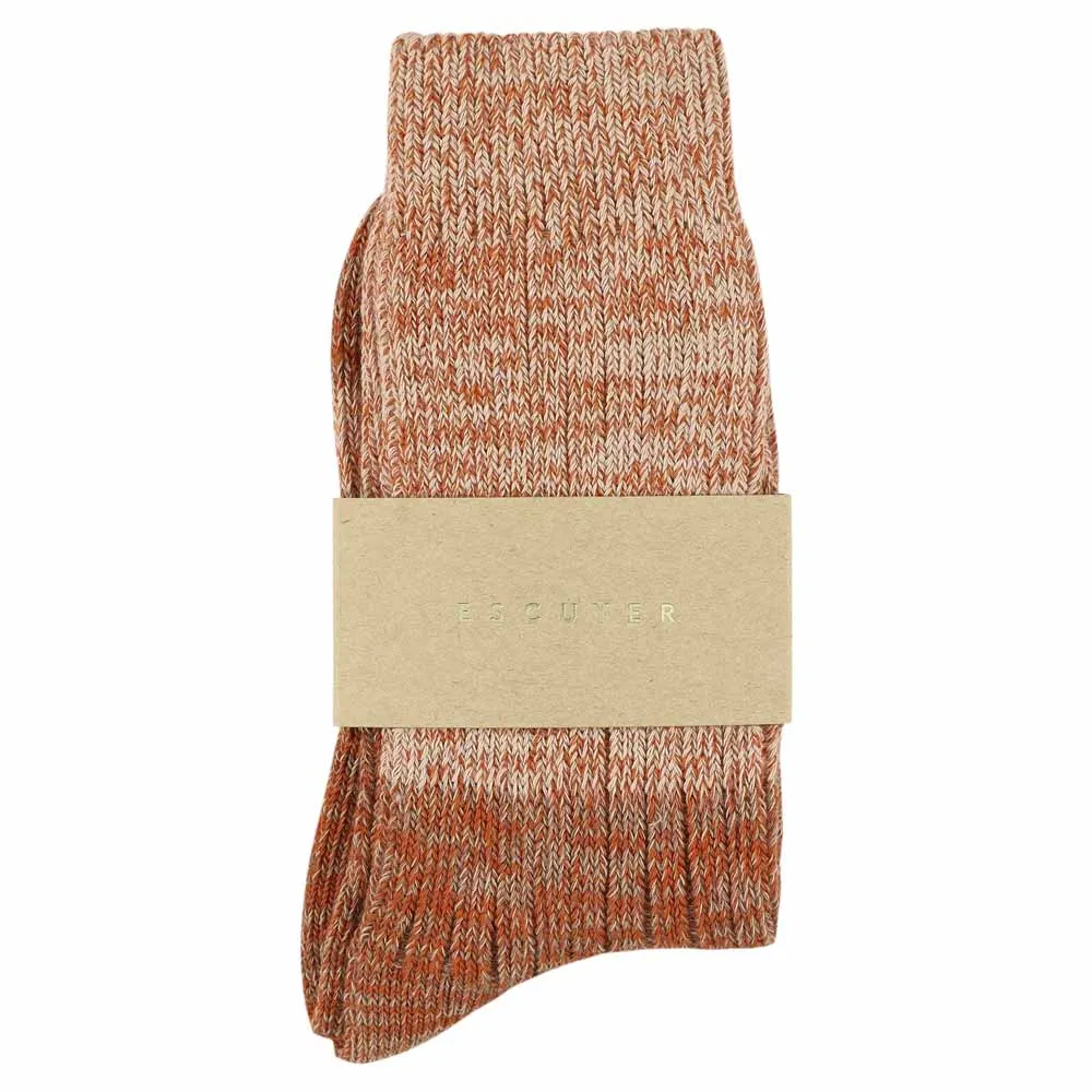 Women Melange Block Socks Pink / Rust