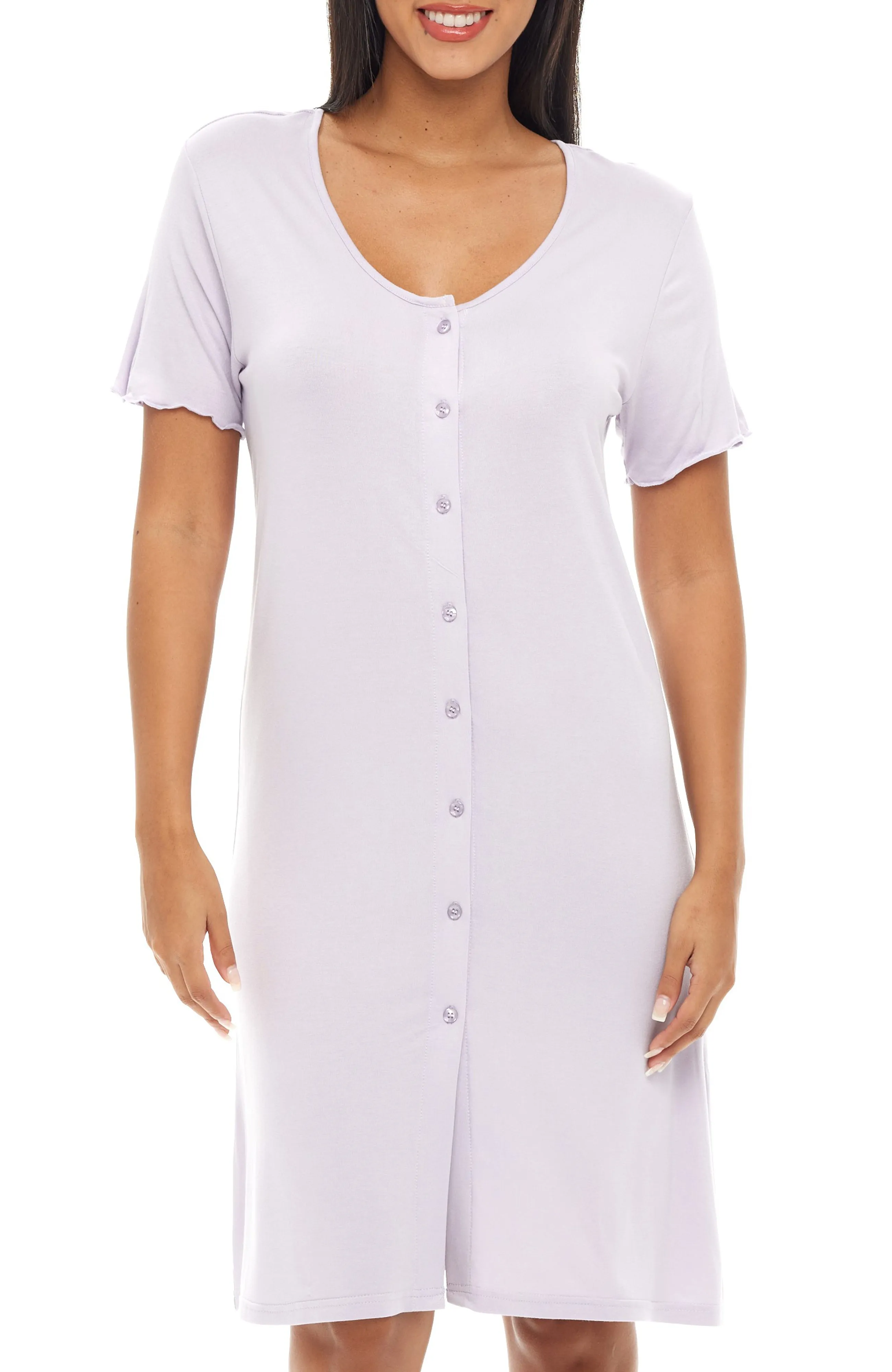 Women's Knit Sleep Shirt, Short Sleeve Nightshirt, Lightweight Button Down Pajama Top