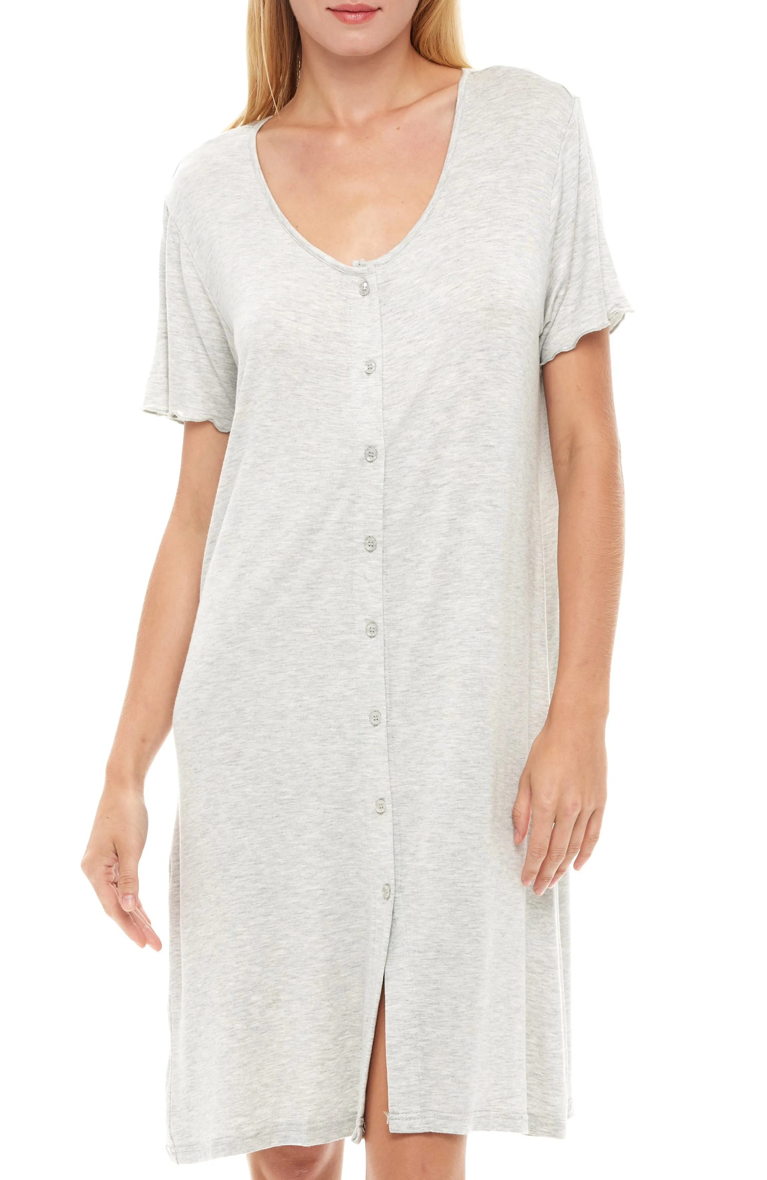 Women's Knit Sleep Shirt, Short Sleeve Nightshirt, Lightweight Button Down Pajama Top