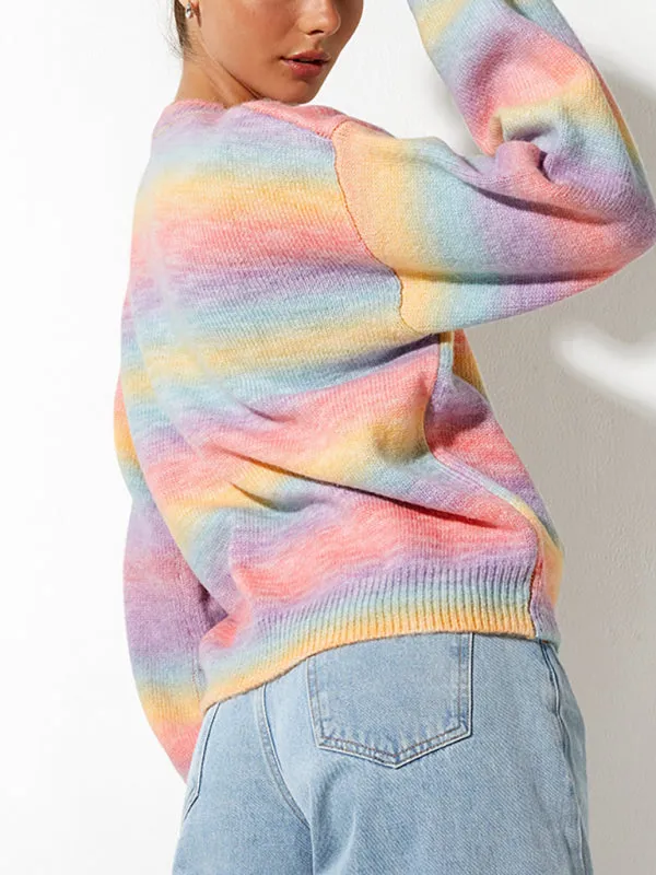 Women's Striped Ombre Crew Neck Casual Jumper