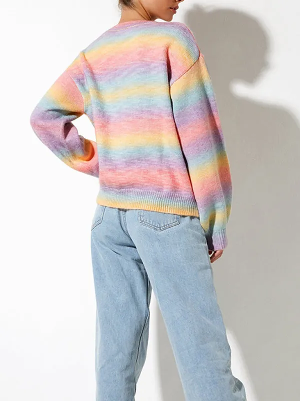 Women's Striped Ombre Crew Neck Casual Jumper