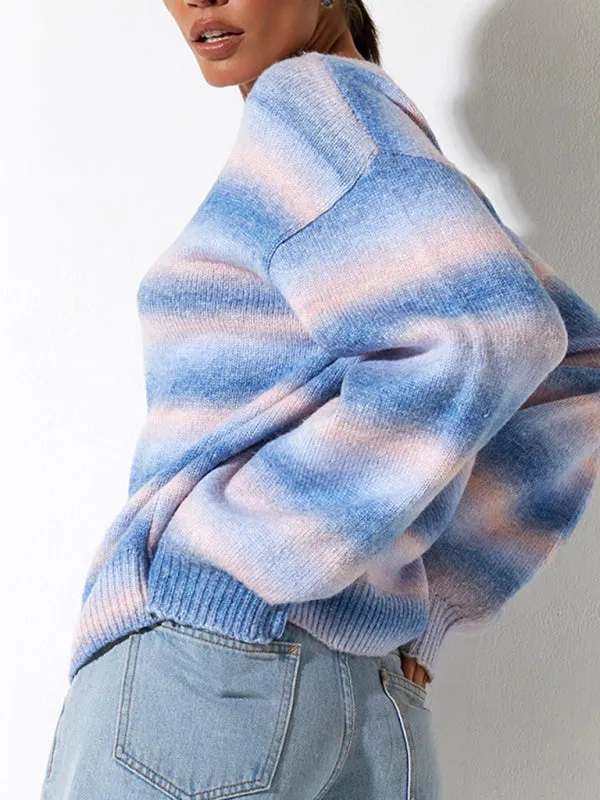 Women's Striped Ombre Crew Neck Casual Jumper