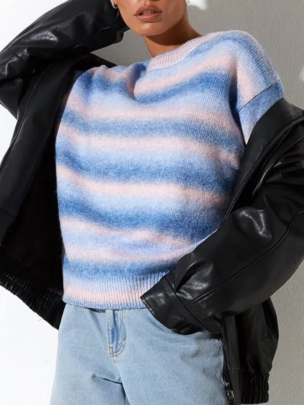 Women's Striped Ombre Crew Neck Casual Jumper